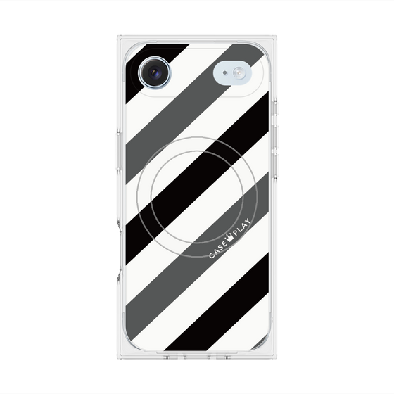 プレミアムスクエアケース with MagSafe［ Big Stripe - Black × Gray ］