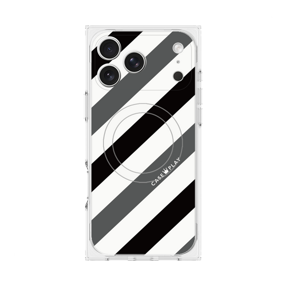 プレミアムスクエアケース with MagSafe［ Big Stripe - Black × Gray ］