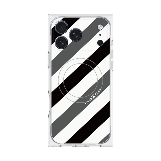 プレミアムスクエアケース with MagSafe［ Big Stripe - Black × Gray ］