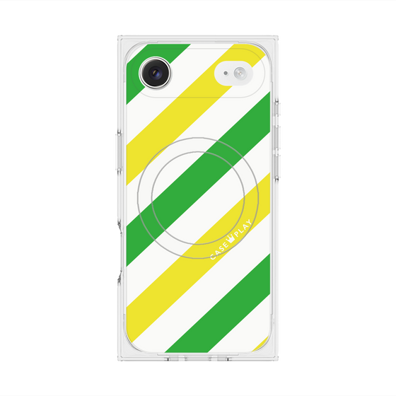 プレミアムスクエアケース with MagSafe［ Big Stripe - Green × Yellow ］