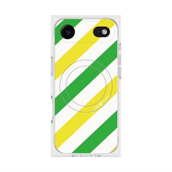 プレミアムスクエアケース with MagSafe［ Big Stripe - Green × Yellow ］