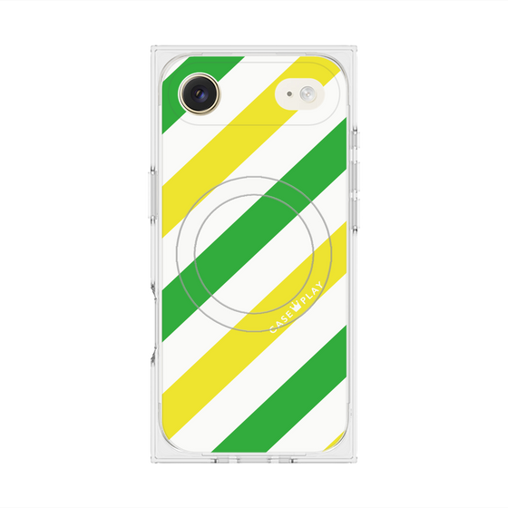 プレミアムスクエアケース with MagSafe［ Big Stripe - Green × Yellow ］