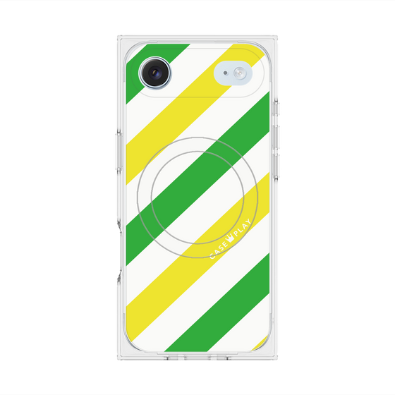 プレミアムスクエアケース with MagSafe［ Big Stripe - Green × Yellow ］