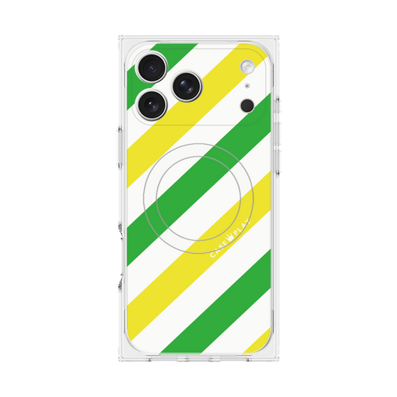 プレミアムスクエアケース with MagSafe［ Big Stripe - Green × Yellow ］