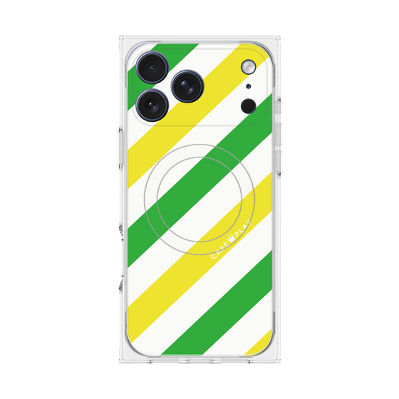 プレミアムスクエアケース with MagSafe［ Big Stripe - Green × Yellow ］