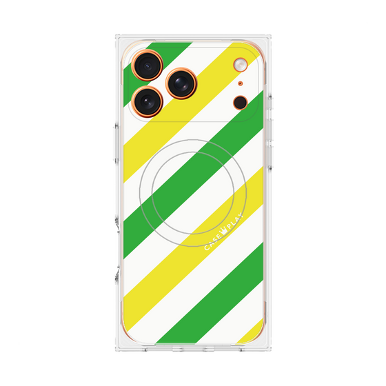 プレミアムスクエアケース with MagSafe［ Big Stripe - Green × Yellow ］