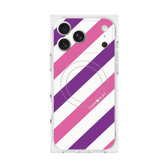 プレミアムスクエアケース with MagSafe［ Big Stripe - Purple × Pink ］