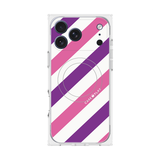 プレミアムスクエアケース with MagSafe［ Big Stripe - Purple × Pink ］