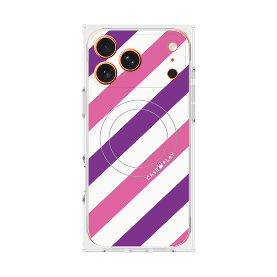 プレミアムスクエアケース with MagSafe［ Big Stripe - Purple × Pink ］