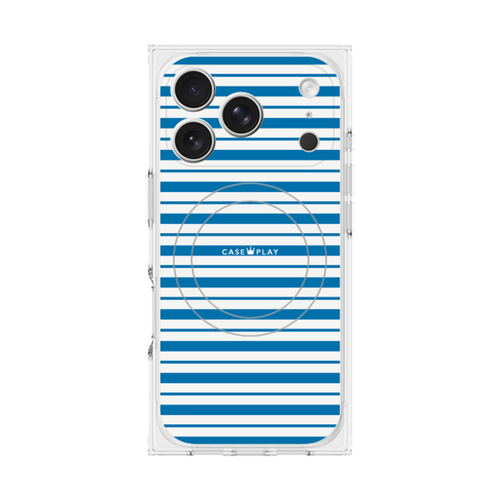 プレミアムスクエアケース with MagSafe［ Small Border - Blue ］