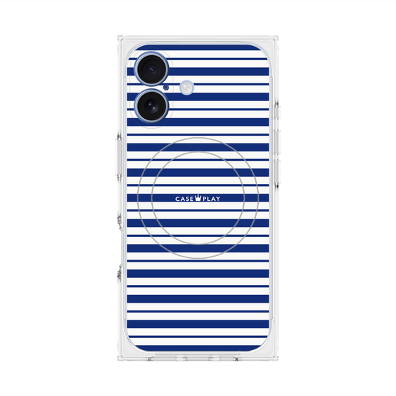 プレミアムスクエアケース with MagSafe［ Small Border - Navy ］