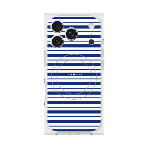 プレミアムスクエアケース with MagSafe［ Small Border - Navy ］