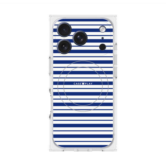 プレミアムスクエアケース with MagSafe［ Small Border - Navy ］