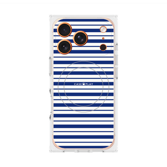 プレミアムスクエアケース with MagSafe［ Small Border - Navy ］