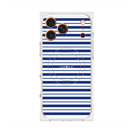プレミアムスクエアケース with MagSafe［ Small Border - Navy ］