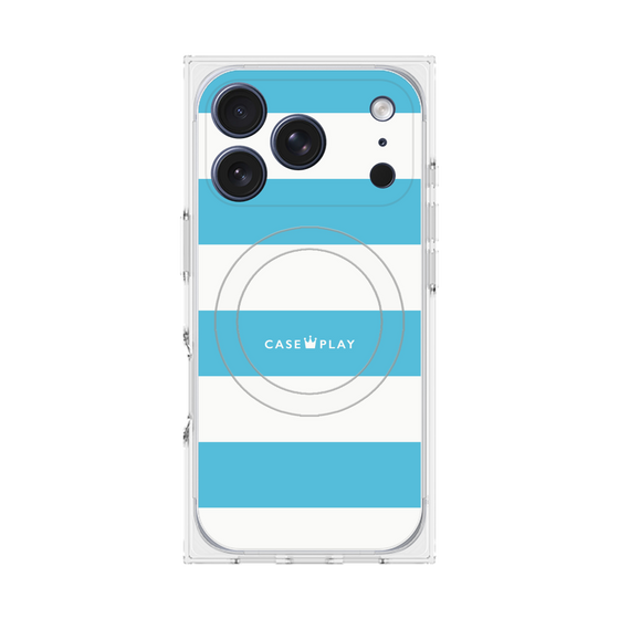 プレミアムスクエアケース with MagSafe［ Big Border - Blue ］