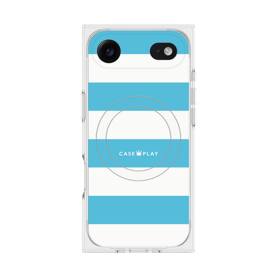 プレミアムスクエアケース with MagSafe［ Big Border - Blue ］