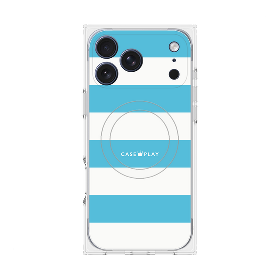 プレミアムスクエアケース with MagSafe［ Big Border - Blue ］