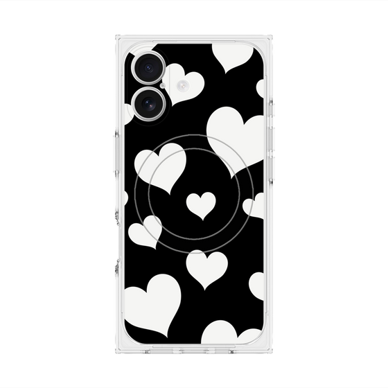プレミアムスクエアケース with MagSafe［ Dot Hearts - Black ］