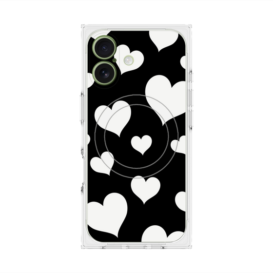 プレミアムスクエアケース with MagSafe［ Dot Hearts - Black ］