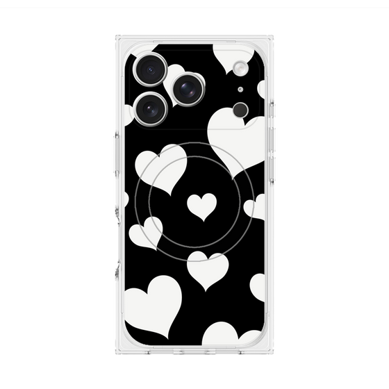 プレミアムスクエアケース with MagSafe［ Dot Hearts - Black ］