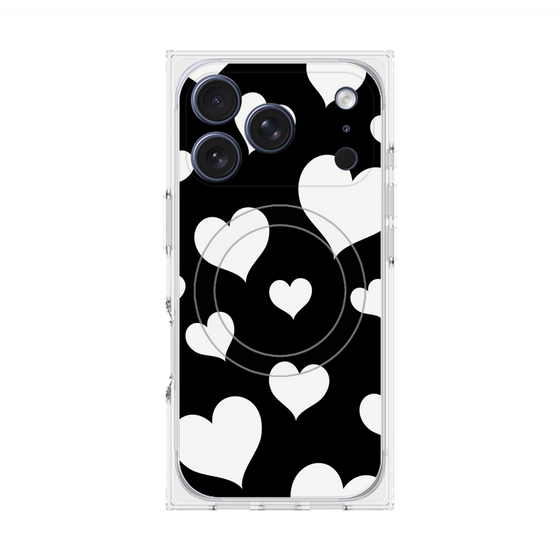 プレミアムスクエアケース with MagSafe［ Dot Hearts - Black ］