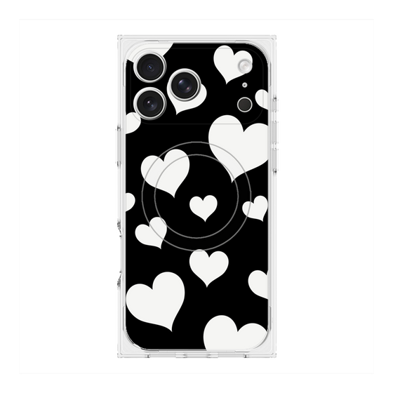 プレミアムスクエアケース with MagSafe［ Dot Hearts - Black ］