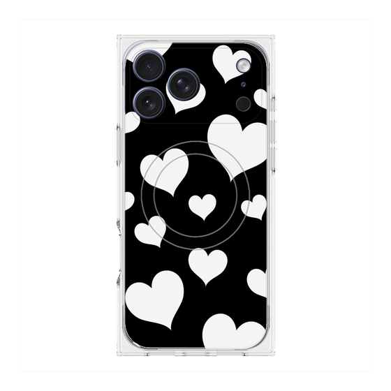 プレミアムスクエアケース with MagSafe［ Dot Hearts - Black ］