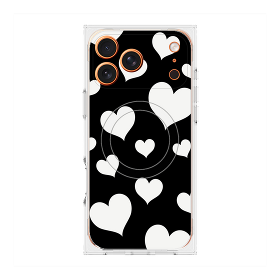 プレミアムスクエアケース with MagSafe［ Dot Hearts - Black ］
