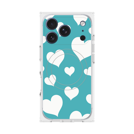 プレミアムスクエアケース with MagSafe［ Dot Hearts - Blue ］