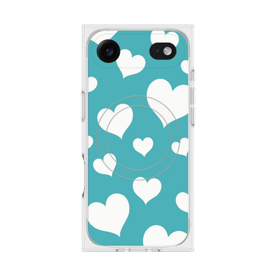 プレミアムスクエアケース with MagSafe［ Dot Hearts - Blue ］
