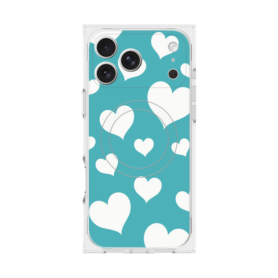 プレミアムスクエアケース with MagSafe［ Dot Hearts - Blue ］