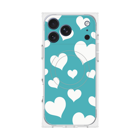 プレミアムスクエアケース with MagSafe［ Dot Hearts - Blue ］