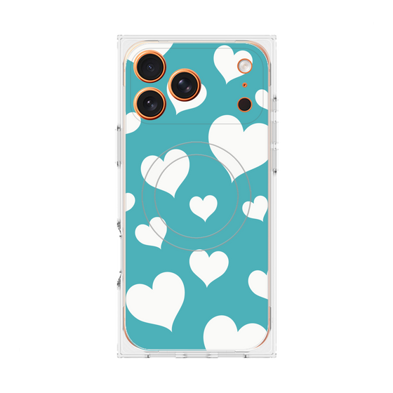 プレミアムスクエアケース with MagSafe［ Dot Hearts - Blue ］