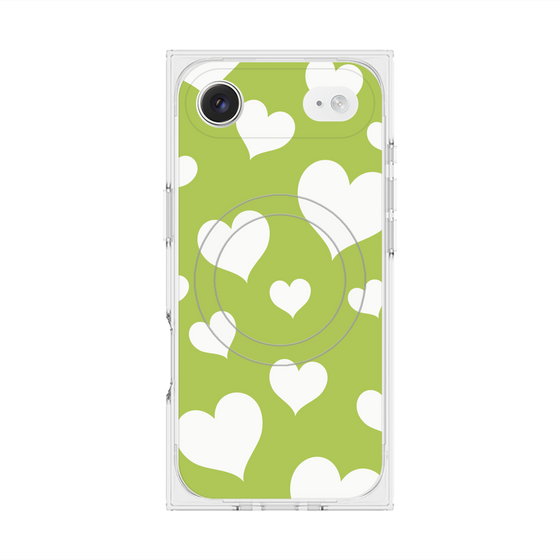 プレミアムスクエアケース with MagSafe［ Dot Hearts - Green ］