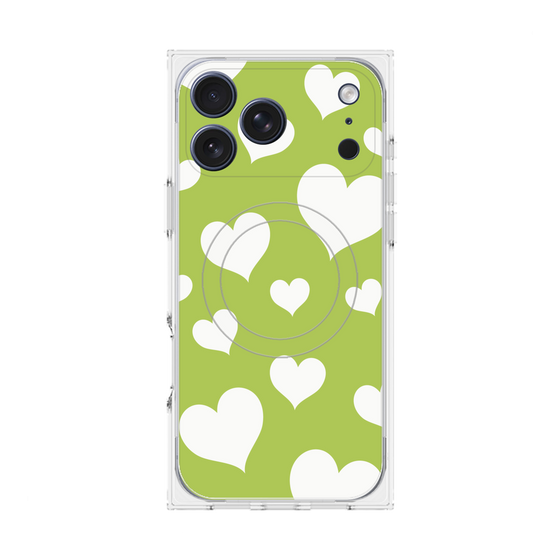 プレミアムスクエアケース with MagSafe［ Dot Hearts - Green ］