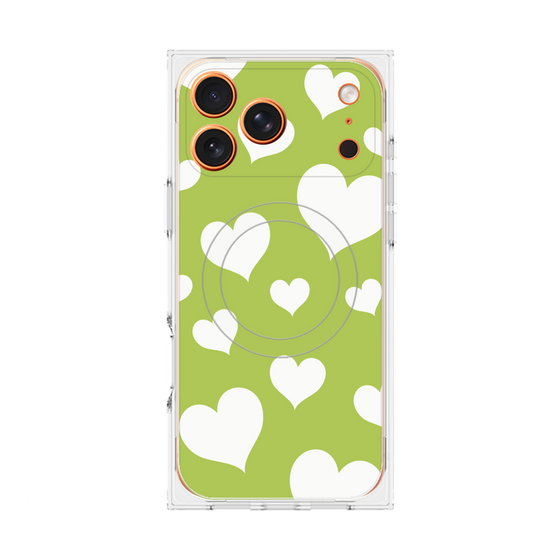 プレミアムスクエアケース with MagSafe［ Dot Hearts - Green ］