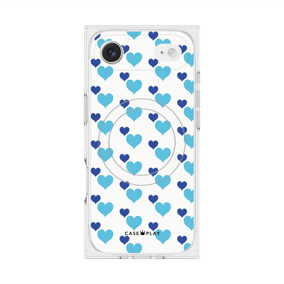 プレミアムスクエアケース with MagSafe［ Stripe Hearts - Blue ］