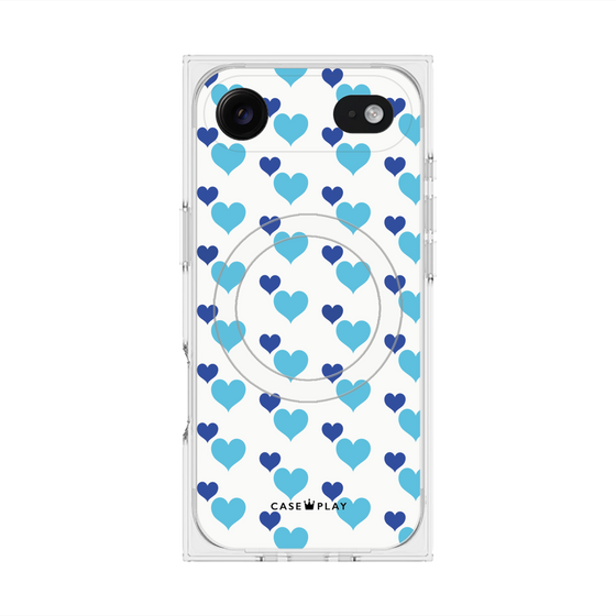 プレミアムスクエアケース with MagSafe［ Stripe Hearts - Blue ］
