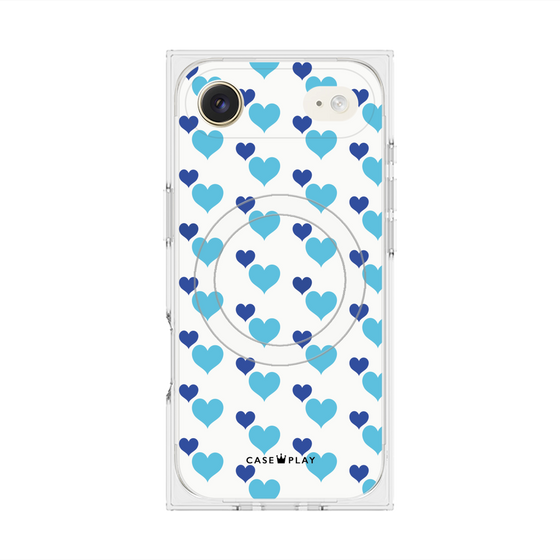 プレミアムスクエアケース with MagSafe［ Stripe Hearts - Blue ］