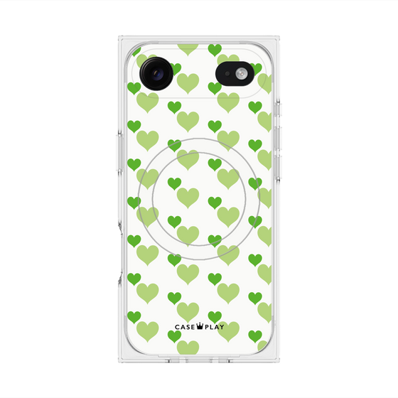 プレミアムスクエアケース with MagSafe［ Stripe Hearts - Green ］