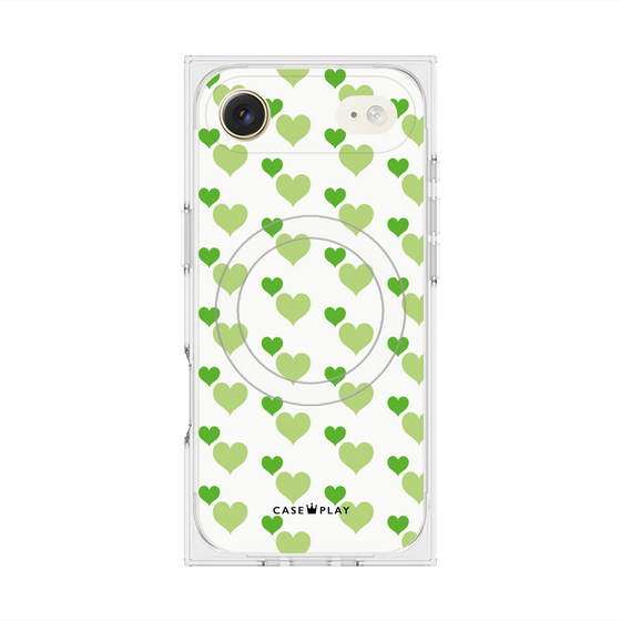 プレミアムスクエアケース with MagSafe［ Stripe Hearts - Green ］
