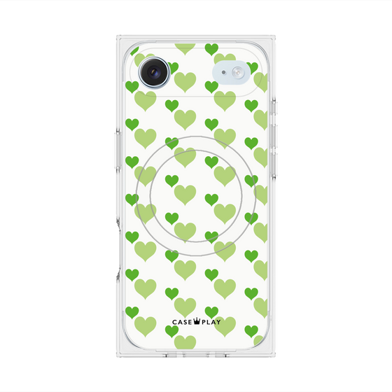 プレミアムスクエアケース with MagSafe［ Stripe Hearts - Green ］