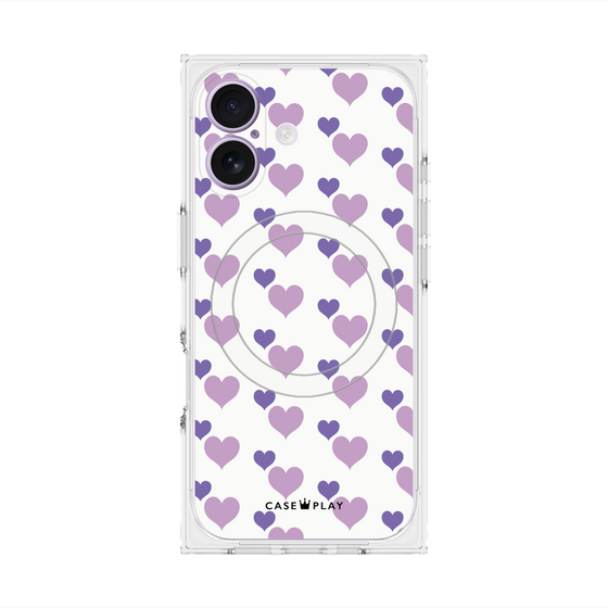 プレミアムスクエアケース with MagSafe［ Stripe Hearts - Purple ］