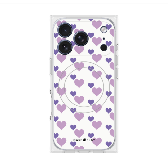 プレミアムスクエアケース with MagSafe［ Stripe Hearts - Purple ］