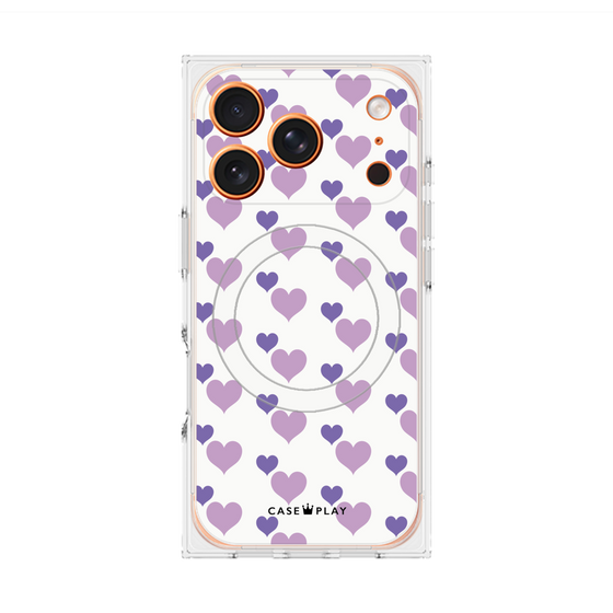 プレミアムスクエアケース with MagSafe［ Stripe Hearts - Purple ］