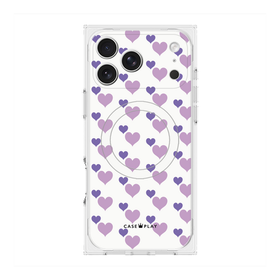 プレミアムスクエアケース with MagSafe［ Stripe Hearts - Purple ］