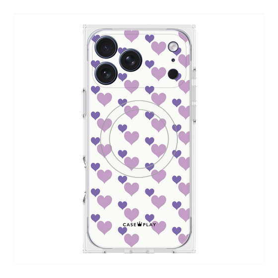 プレミアムスクエアケース with MagSafe［ Stripe Hearts - Purple ］