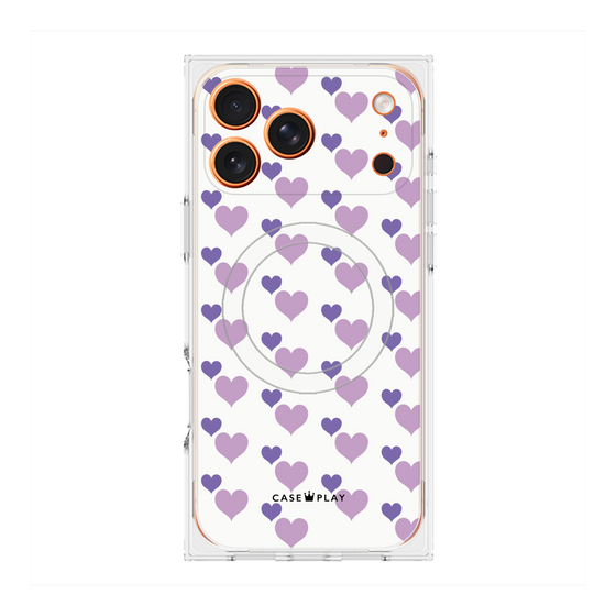 プレミアムスクエアケース with MagSafe［ Stripe Hearts - Purple ］