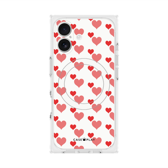 プレミアムスクエアケース with MagSafe［ Stripe Hearts - Red ］